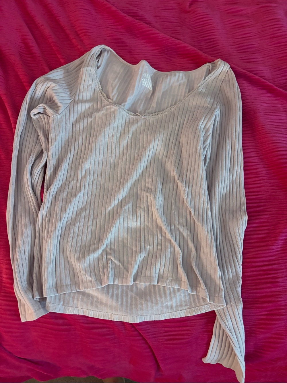 wild fable Ribbed Long Sleeve Crewneck Top - Light Pink